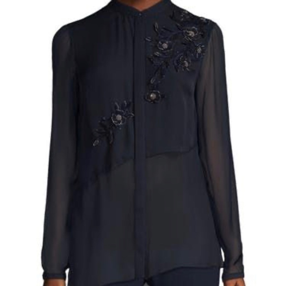 Elie Tahari Remeleen navy blouse
